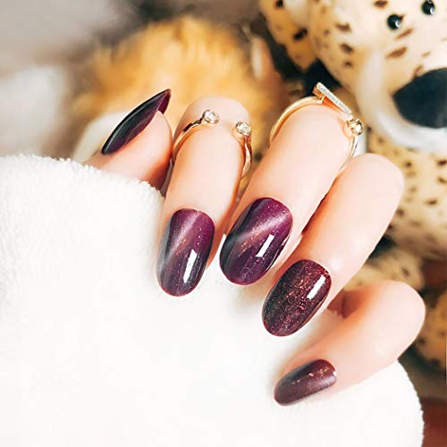 Fdesigner Cat Eye Fake Nail Art Accessories Gradient False Nail Tips Acrylic Nail Glossy Regular Press on Nails Oval Artificial Nail Decoration for Women and Girls (Purple)