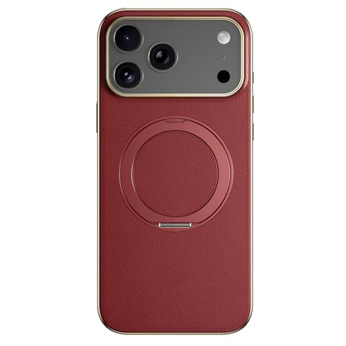 Coque cuir iPhone 17 rouge avec anneau magnétique pour le quotidien
