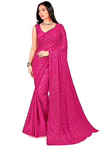 Sari plissé haut de gamme en georgette solide et sequins scintillants C_E_12