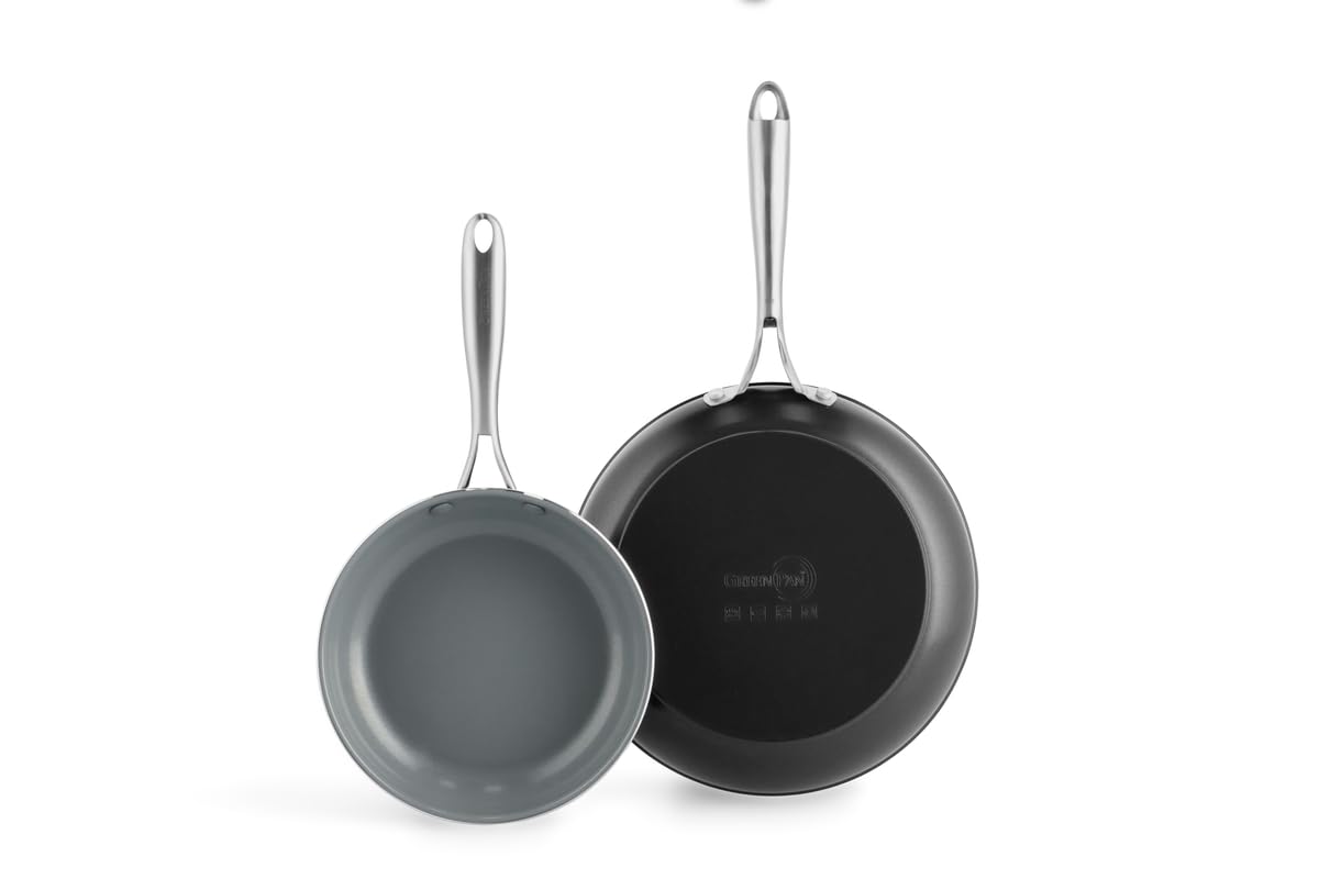 Greenpan Swift Healthy Ceramic Nonstick, 8" and 10" Frying Pan Skillet Set, Stainless Steel Handles, PFAS-Free, Dishwasher Safe, Oven Safe, Black