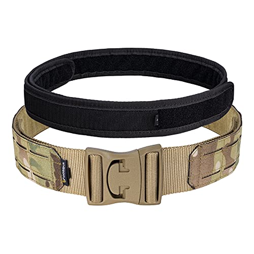 IDOGEAR Tactical Belt With Laser-cut Heavy Duty Belt Quick Release Gun Belt Inner & Outer Belt Set For Men Women (Multicam, Small)