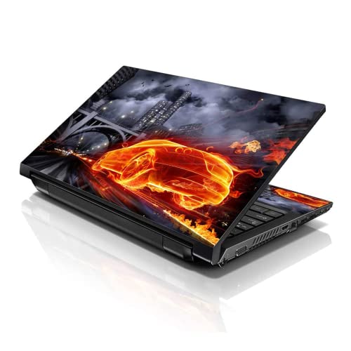 Image of LSS 17 17.3 Inches Laptop Notebook Skin Sticker with 2 Wrist Pads - Reusable Cover Protector Vinyl Sticker Cover Decal Fits 17 inch - 19 inch HP Asus Acer Samsung - Flame Racer Car Pattern