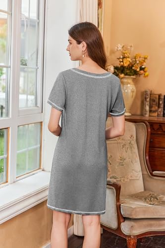 Image of Ekouaer Nightgowns for Women Short Sleeve Sleep Shirts V Neck Nightshirts Soft Sleepshirt Caual T Shirt Sleepdress