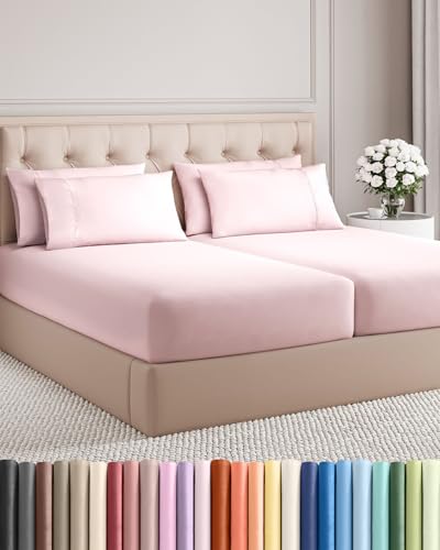 Image of Split King 7 Piece Bed Sheet Set - Breathable & Cooling - Lavender Pink