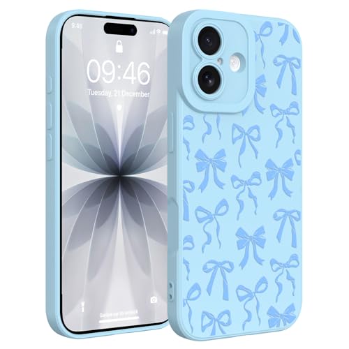 Image of Designed for iPhone 17 Case, Cute Bowknot Bow Tie Pattern Liquid Silicone Phone Case, Slim Soft TPU Protective Cover for Women Girls, Light Blue
