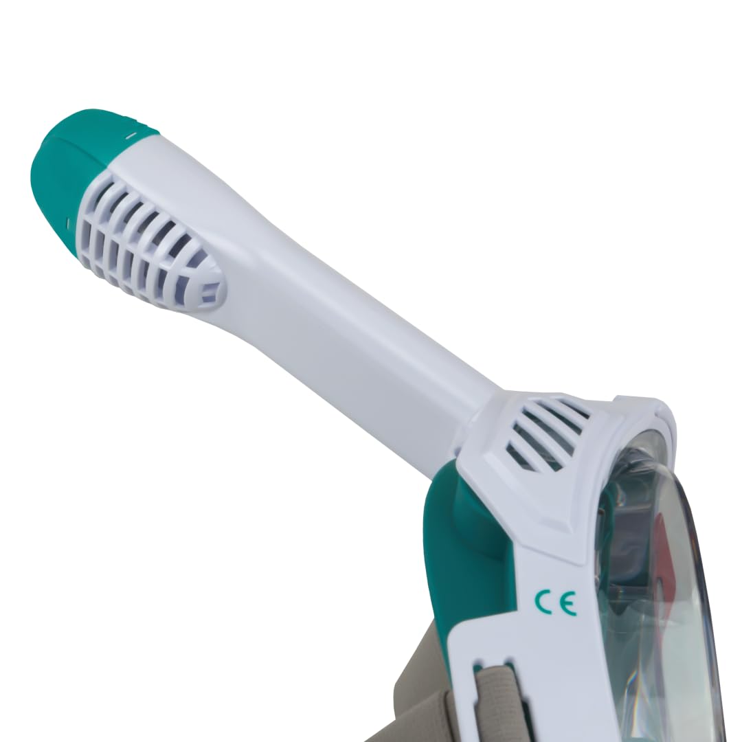 Captain Mike Máscara de esnórquel de cara completa con tapa seca, panorámica de 180°, válvula de carbono y antivaho, sistema de respiración para nariz y boca, soporte para cámara, para adultos y