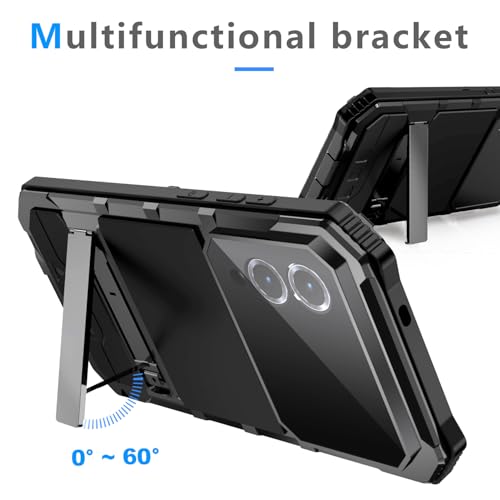 MIYIYQP Compatible for Samsung Galaxy S25 Edge Metal Case with Stand, Heavy Duty Dust Proof Military Grade Rugged Case, Built-in Screen Protector Camera Protector with Full-Body Bumper Cover (Black) by MIYIYQP - Used condition - Image 7