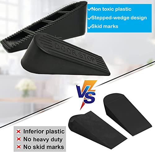 Large Rubber Door Stopper 2 Packs Heavy Duty Wedge Sturdy And Stackable Door Stop, Fit For Gaps Up To 2.0 Inches ，Non-Scratching Doorstops Special For Home Office School Heavy Door (Black) #TOP1
