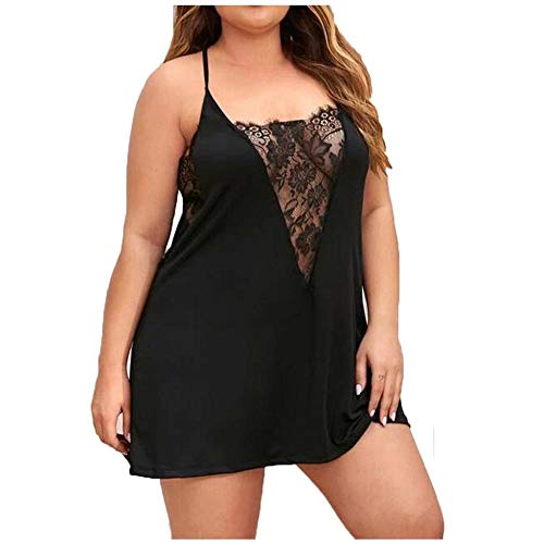Nuisette femme grande taille col en V vêtement de nuit dentelle transparent