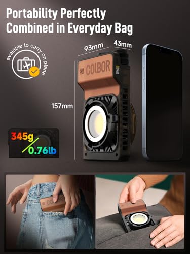 Image of COLBOR W60R RGB Video Light, 60W 2700-6500K Full Color Pocket COB Continuous Output Lighting LED Studio Light CRI97+ TLCI98+ with APP Control for Photography