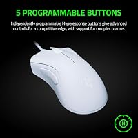 Razer DeathAdder Essential (2021) - Kabelgebundene Gaming-Maus mit Optischem Sensor mit 6400 DPI (5 programmierbare Tasten, Ergonomischer Formfaktor, 10 Millionen Klicks Lebensdauer) Weiß – Ansicht 7