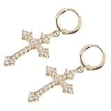 Yardwe Pendientes de Cruz Colgante para Mujer Circonita Resplandeciente, Chapado en Oro Real, Diseño Creativo y Moderno, Joyería para Boda y Obsequio de San Valentín