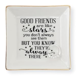 HOME SMILE Good Friends Bestie Birthday Gifts for Women Her Ring Trinket Dish Jewelry Tray-Good Friends are Like Stars – You Don’t Always See Them But You Know They’re Always There, Friendship Gifts