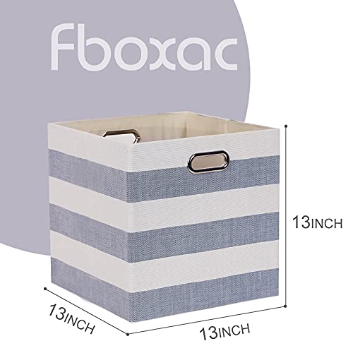 Fboxac Cube Storage Bins 13×13 Fabric Foldable Box With Handles, Collapsible Organization Basket Set Of 4 Large Capacity Drawer For Closet Shelf Cabinet Bookcase Bedroom, Grey-White Stripes #TOP3