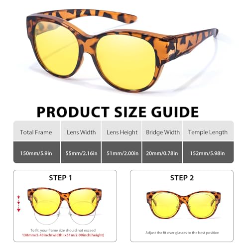 VIEWBETTER® Fit Over Night Vision Driving Glasses for Women Yellow Lens Night Time Glasses Anti Glare Polarized NV57794