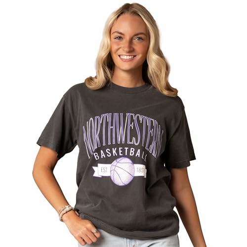 Fan Girl Northwestern Womens College Basketball Tee Unisex Fit Wildcats Apparel 100% Cotton Faded Black T-Shirt Size Medium