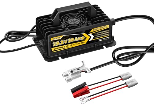 Chargeur de Batterie au Lithium 29,2V 20A pour Batterie LiFePO4 24V (25,6V), LiFePO4 Chargeur Batterie 24V avec fiche Anderson IP67 étanche pour Camping-Cars,...
