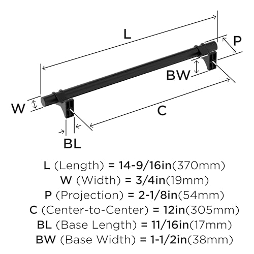 Image of Amerock Davenport 12 inch (305mm) Center-to-Center Matte Black Appliance Pull, BP36697MB