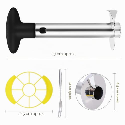 Miniatura 4 de Oitugg Pelador De Piña: 3-En-1 Inoxidable Acero Cortador De Piña Para Pelar Y Rebanar Y Quitar El Corazón De Piña - Con 1 Pcs Cuña De Piña 8 Pcs Frutas Tenedores - Include Garantía Un Año Negro