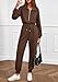 PRETTYGARDEN Long Sleeve Jumpsuits for Women Casual 2025 Fall Fashion Zip Up Pant Rompers One Piece Sweatsuits Travel Outfits (BrownMedium)