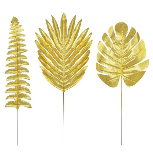 30Pcs 3 Kinds Artificial Golden Leaves with Stems...
