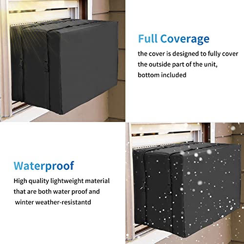 Window Air Conditioner Covers for Outside Units Dust-Proof Waterproof Window AC Outdoor Cover for Winter (27.5\"W x 19\"H x 23\"D), Black
