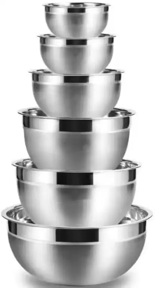 Conjunto de Tigelas Mixing Bowl em Aço Inox TopChef - Kit 6 Peças Cozinha Gourmet - Perfeitas para Preparar, Servir e Armazenar Alimentos (BOWL18-20-22-24-26-28cm)