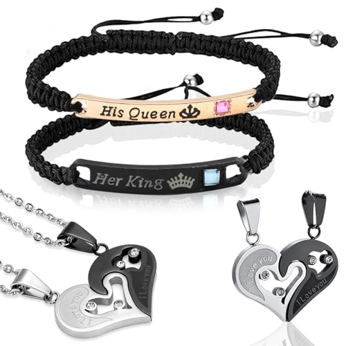 Xinlon Collier Couple Coeur Amour Puzzle, Bracelets de Couple pour Lui et Elle, Pendentif Collier I Love You Pendentif, Convient pour le Cadeau de Confession...