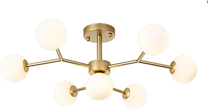 NZDY Plafondlamp, modern, Scandinavisch, 21 lampen, spoutnik, kroonluchter, magische bonenvorm, met lampenkap van glas, bol voor keuken, eetkamer, woonkamer, bar, goud, 7 lampen
