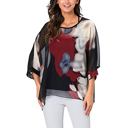 Image of Ckikiou Plus Size Batwing Flowy Semi Sheer Chiffon Blouse Tunic for Women Summer Floral Print Boho Beach Cover ups