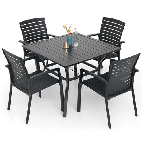 S And Table Set With 35" Metal Square Table And Resin Back S