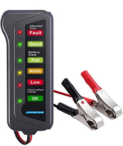 Car Battery Tester 12V Motorcycle Battery Load Analyzer Alternator with 6 LEDs Display Check Scan Tool for Audi/VW/Ford/GM/Chrysler/Benz/BMW/Porsche Car, SUV, Light Duty Vehicles