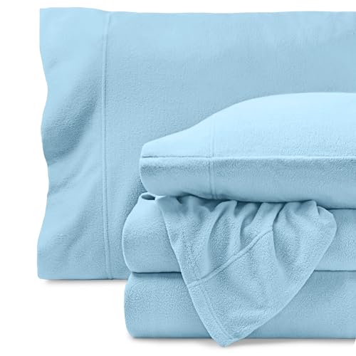 Image of Bare Home Super Soft Fleece Sheet Set (King, Light Blue) | Extra Plush Polar Fleece, No-Pilling Bed Sheets, All-Season, Cozy Warmth, Deep Pockets 6 to 15 Inches