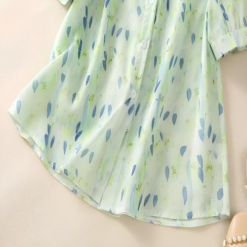 Image of Gufrina Women's Sea Green Leaf Printed Western Shirt with Button Down Front, Puff Sleeves and Relaxed Fit Design