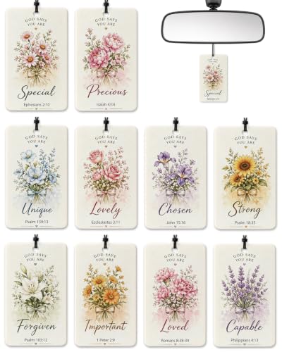 Image of Christian Car Air Fresheners 10 Pack, Bible Verse Floral Hanging Cards | 10 floral Christian hanging cards with uplifting Bible verses for cars, rearview mirrors, gifts and everyday encouragement