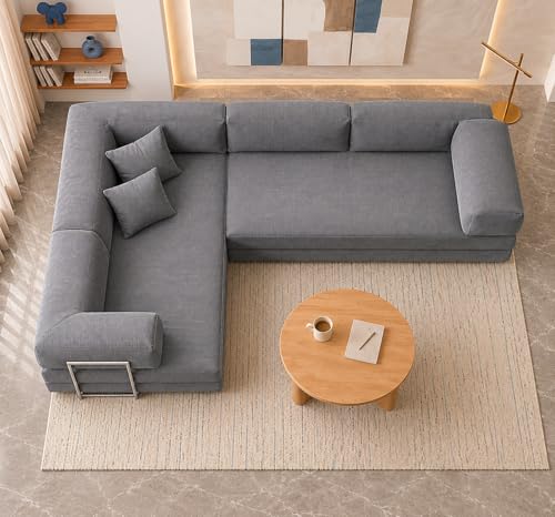 Image of Torque Vegas 5 Seater L Shape Sofa Cum Bed for Sleeping- Grey | Suede Fabric 5 Seater Sectional 3-in-1 Sofa Bed | Corner L Shaped Sofa Set for Living Room Office