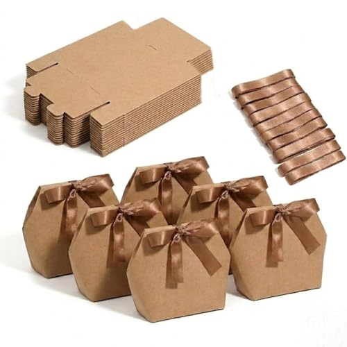 Rowcay Small Gift Boxes, 16-Count Kraft Wedding Favor Boxes, Brown Ribbon