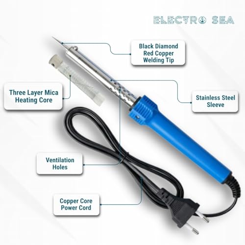 Image of ElectroSea 60W Soldering Iron Kit with 1 Interchangeable Tip, Solder Wire, QuickFix Flux Paste, Fast Heating Professional Welding Tool for Electronics, Automotive, Heavy-Duty DIY projects