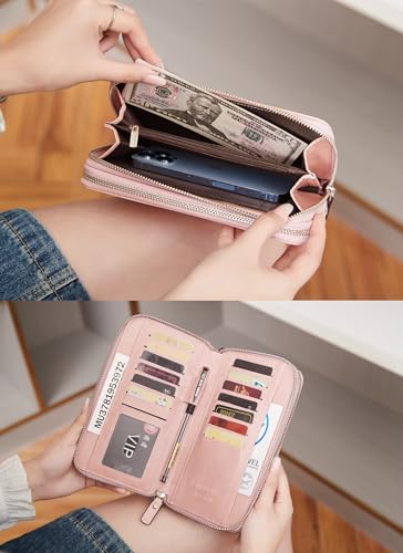 Image of Women's RFID Blocking Wallet Large Zip Around Leather Clutch with Wristlet | Large Capacity, 23 Card Slots, 2 ID Windows, Phone Holder, Soft PU Leather, RFID Secure, Coin Pocket, Checkbook Holder