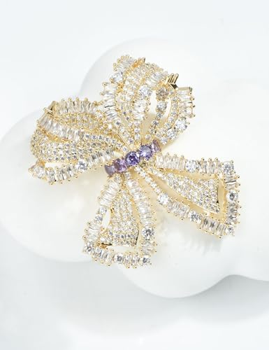 Image of Elegant Love Bow Brooch Micro Pave Cubic Zirconia Bowknot Wedding Bride Mother Brooch Pin Ribbon Shape Jewelry Brooch Breastpin