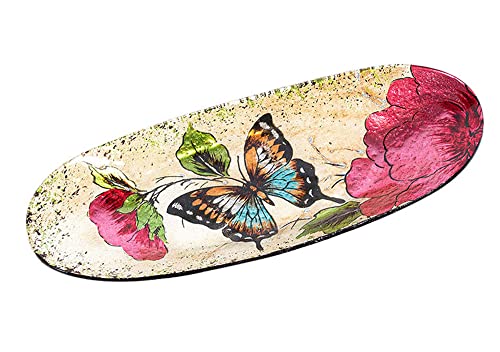 Plateau Verre Papillon coloré 4, Modèle Corbeille Oval, L 44 cm