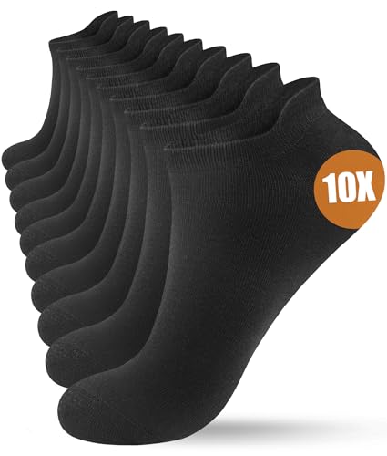 YESWEL 10 Paar Sneaker Socken Herren Damen, Baumwolle Sportsocken, Atmungsaktive Laufsocken Kurz (43-46, Schwarz)