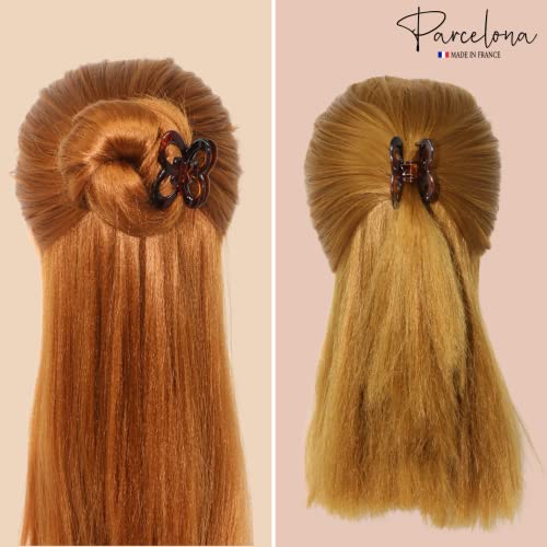 Parcelona Pinza Francesa Mariposa Pequeña 2" Marrón Céluloide con Resorte Firme Accesorio de Pelo para Mujeres miniatura 7