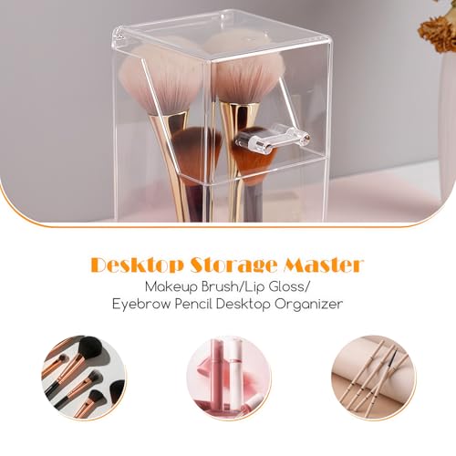 QUUPY Soporte para brochas de maquillaje, acrílico transparente, organizador de brochas de maquillaje, caja de almacenamiento con tapa, recipientes para brochas de maquillaje para tocador de baño - imagen 6