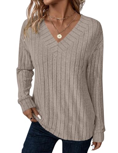 JUSTFASHIONNOW Long Sleeve V Neck Shirts for Women Fall Tops Lightweight Sweaters Dressy Casual Tunic Tops 2025 Outfits3