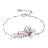 JewelryPalace Neun Schwanz Fuchs Tropfenschliff Erstellter Rubin Armband Damen Silber 925, Fox Armreif mit Roter Stein Schmuck Set, Armbänder Mädchen Edelstein Verstellbar Armreifen, Geschenk Frauen
