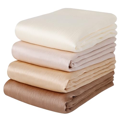 Febfim 4PCS Muslim Women Natural Wrinkle Long Satin Crepe Hijab Set Scarves Smooth Crinkle Ladies Shawl Wrap Set (Color 4)
