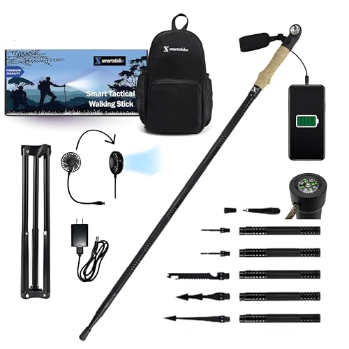 SmartstickX Collapsible Tactical Walking Stick with LED Light, USB Charging, Cork Grip, and...