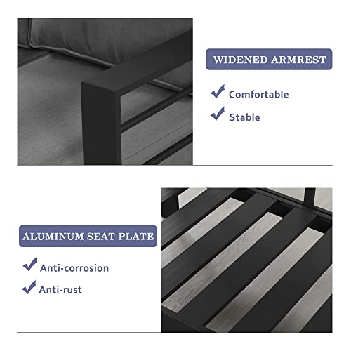 Wisteria Lane Patio Furniture Aluminum Sofa, All-Weather Outdoor 3 Seats Couch, Gray Metal Chair With Dark Grey Cushions #TOP6