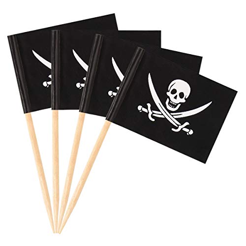 Donoter 100 Pack Pirate Flag Toothpicks Cupcake Topper Picks for Halloween Themed Birthday Party
